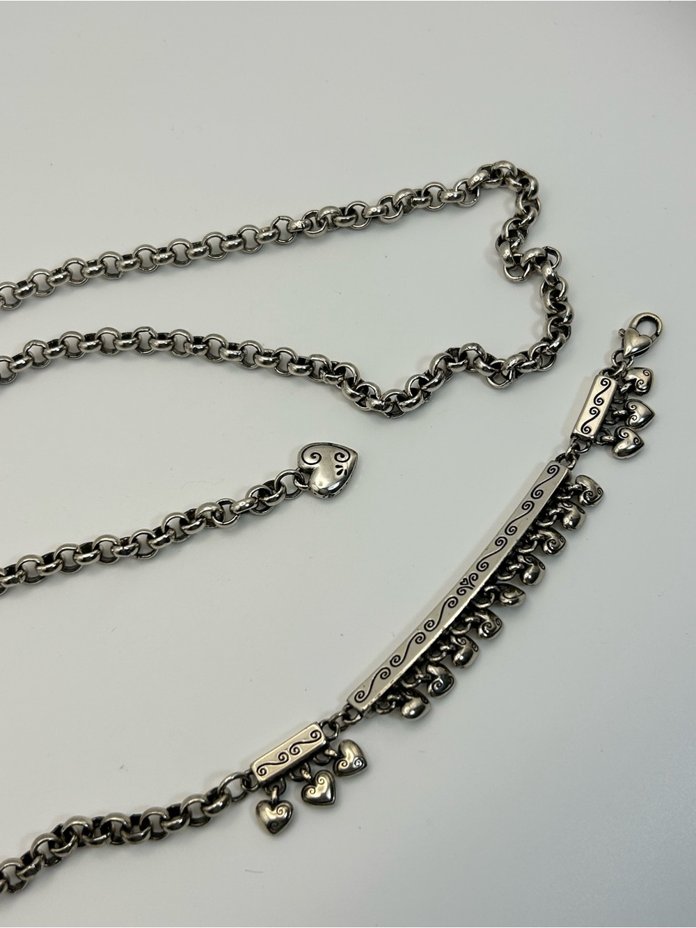 Brighton Dangling Hearts Chain Belt 40"L Round Link Silver Plated Vintage - Picture 9 of 12